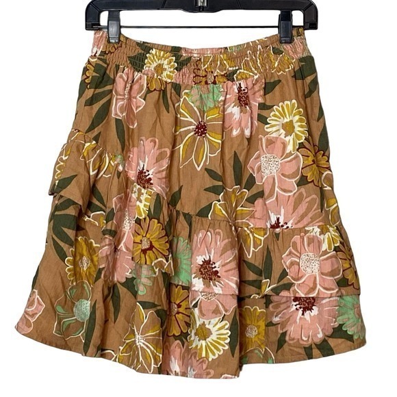 Roxy Cosmic Glow Again Floral Ruffled Skirt Womens Medium Tan NWT - Picture 3 of 5